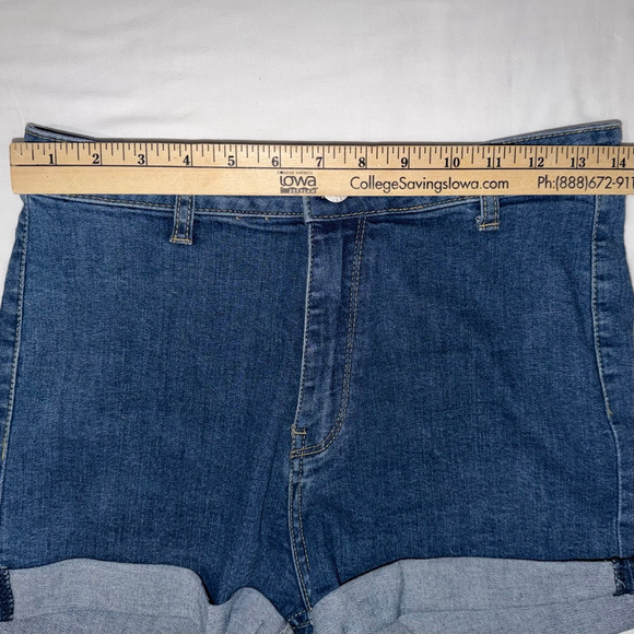 Women Brave Soul London Blue Denim Shorts High Waisted Stretch Classic 12 Cuffed - Picture 6 of 9